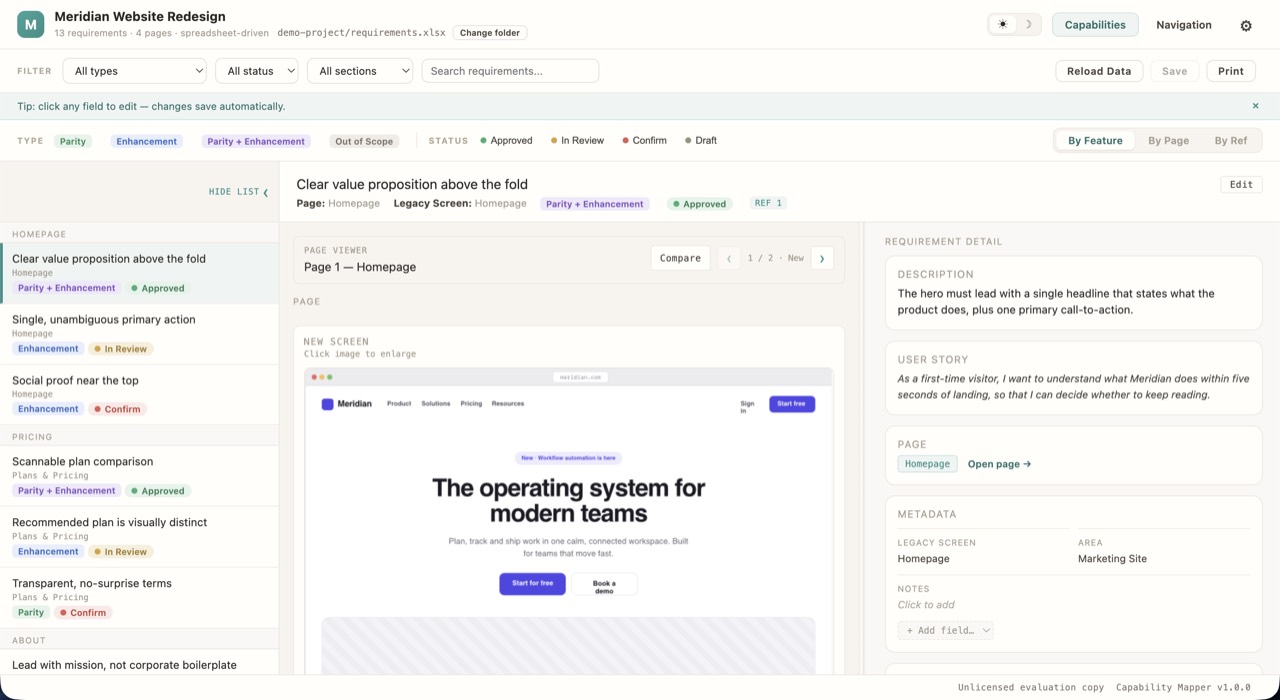 Product Capability Mapper — the app
